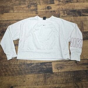 Nike Dri-Fit Beige Crop Sweatshirt Pink Glitter Logo Athletic Workout Top Medium